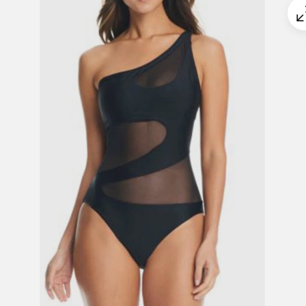 Bar III Women's One-Shoulder Mesh Cutout Swimsuit - NWT